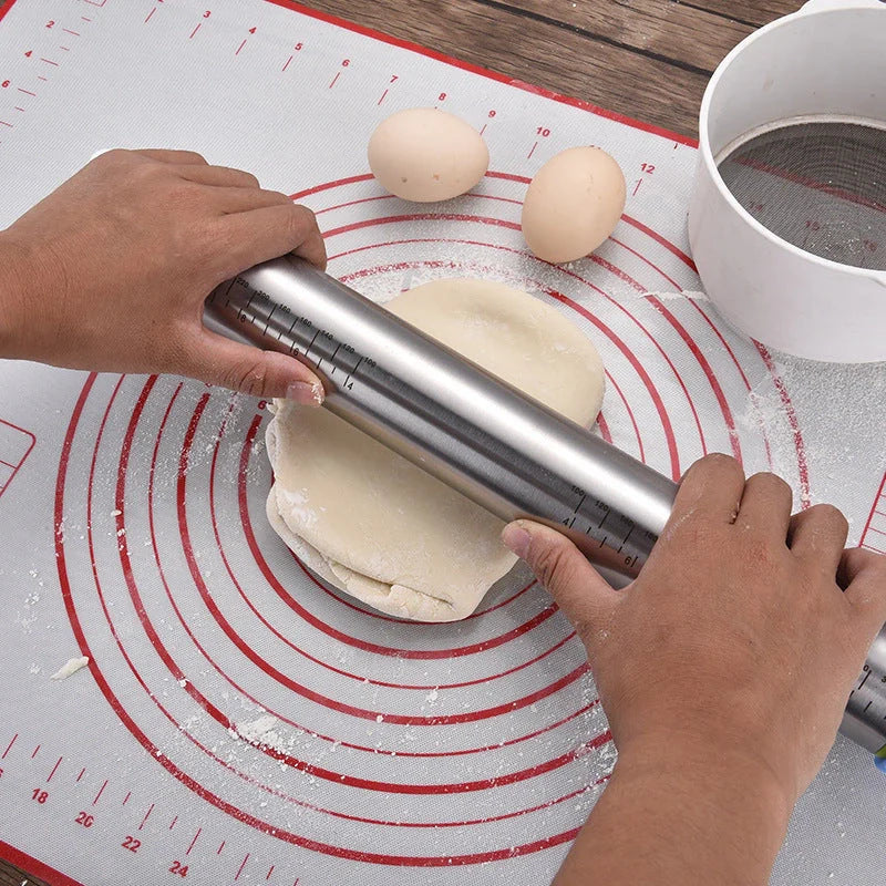 17-inch stainless steel rolling pin with adjustable thickness scales for precise dough control