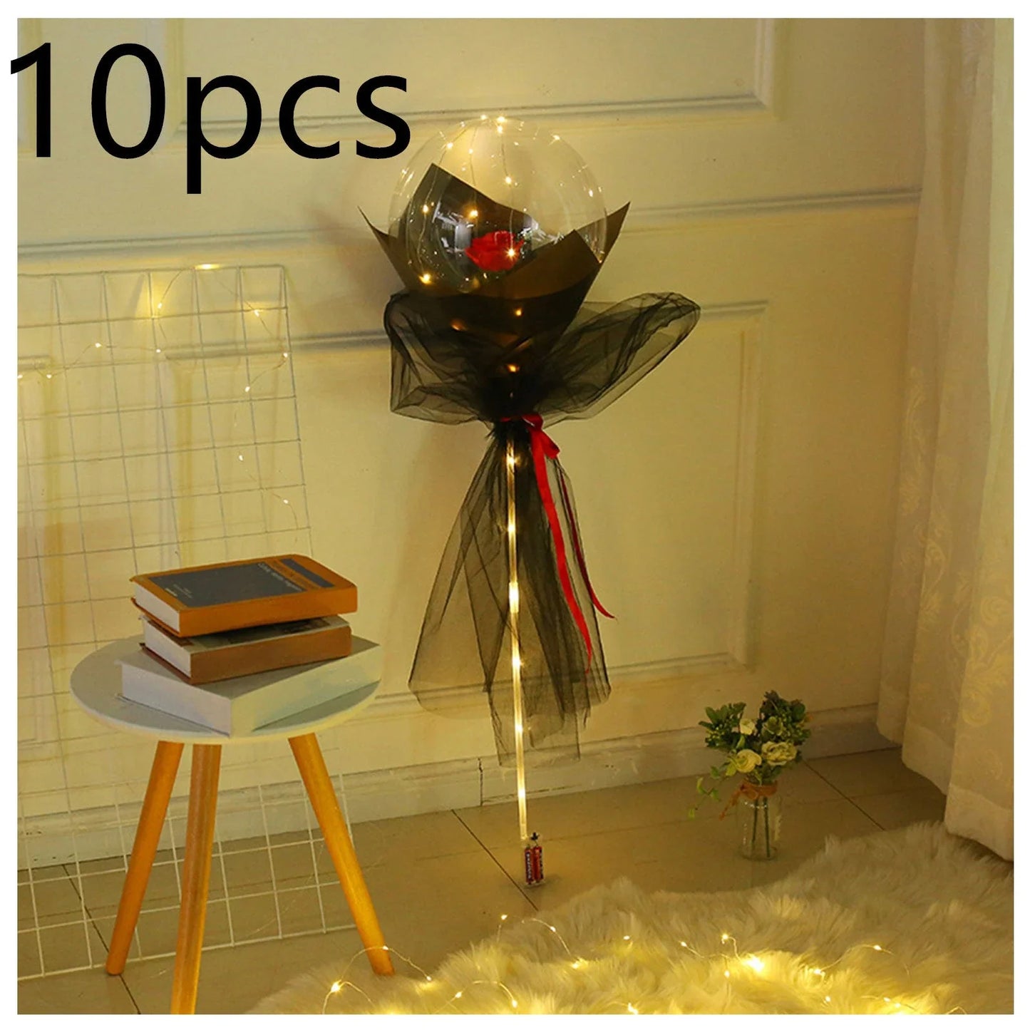 A luminous bouquet of glowing rose-shaped balloons, creating a magical and enchanting display.