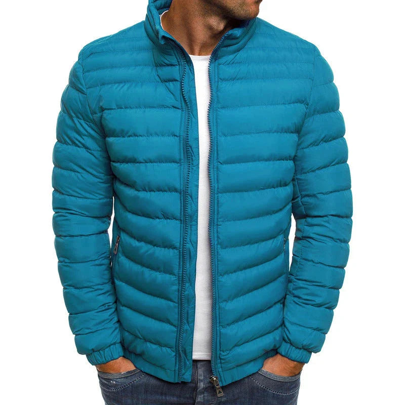 Premium men's insulated jacket in a variety of vibrant colors, featuring a durable, water-resistant outer shell and cozy polyester fiber insulation for warmth and comfort during outdoor activities.