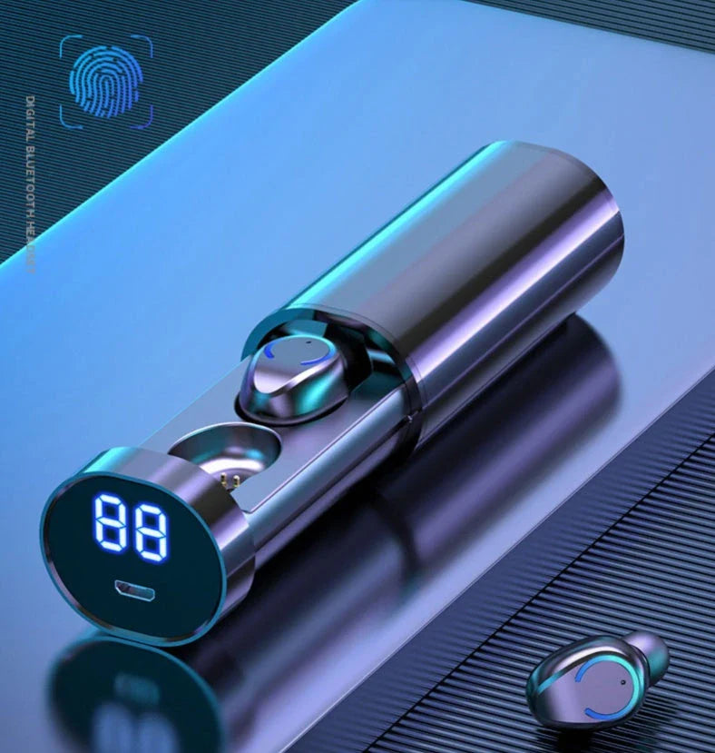 Wireless Bluetooth headset with dual earphones, magnetic charging case, and touch controls for seamless wireless audio experience