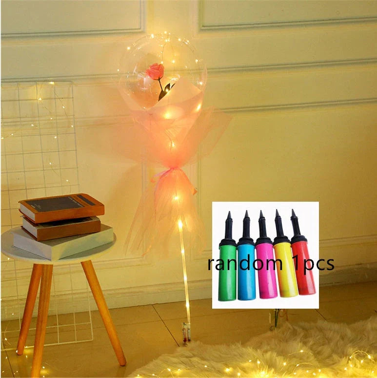 A luminous bouquet of glowing rose-shaped balloons, creating a magical and enchanting display.