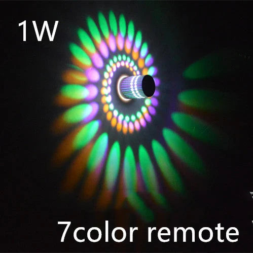 Colorful LED wall lights with a spiral design, featuring a wireless remote control for adjusting the vibrant color-changing display.