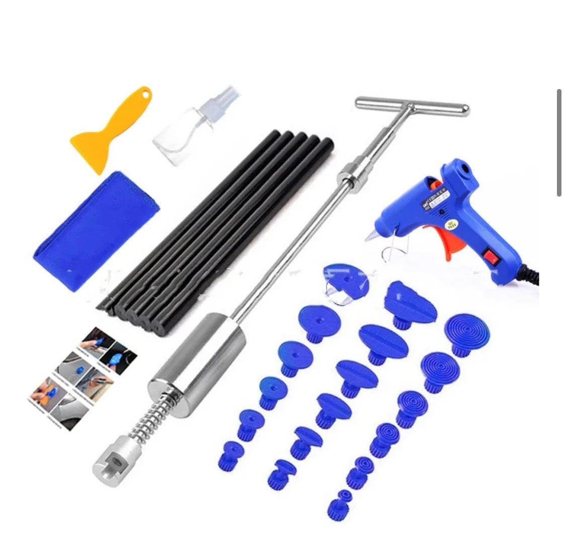 Premium car dent removal kit with slide hammer tool, suction cups, and other accessories for DIY dent repair