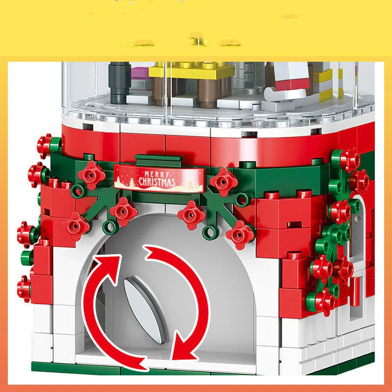 LED light Christmas building blocks Santa Claus spinning music box with creative mosaic-style design