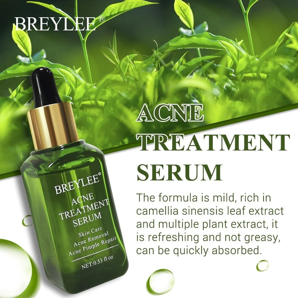BREYLEE Acne Treatment Serum bottle with natural ingredients for acne and scar removal