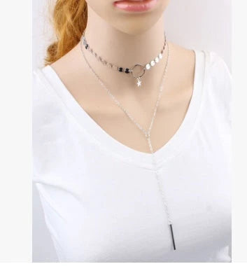 Elegant gold or silver layered choker necklace with adjustable circumference, crafted with premium alloy material for long-lasting durability
