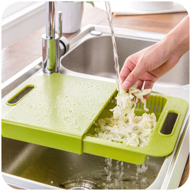 Premium 3-in-1 Cutting Board with Integrated Strainer - Durable PP Material, Multifunctional Design, Ergonomic Handles