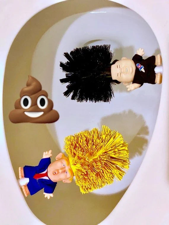 Hilarious Trump-themed toilet brush with bright yellow color and distinctive design