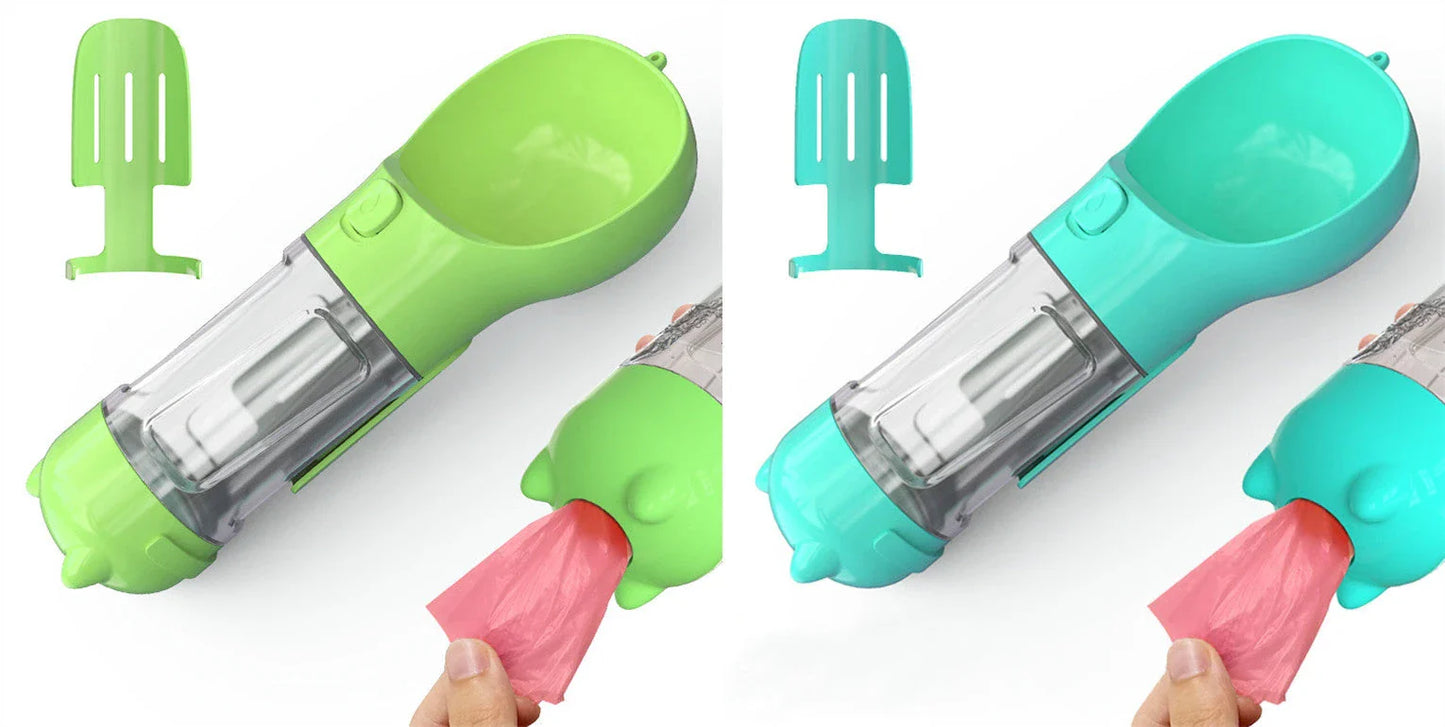 Versatile 3-in-1 Pet Water Bottle with Feeding Bowl and Waste Bag Storage