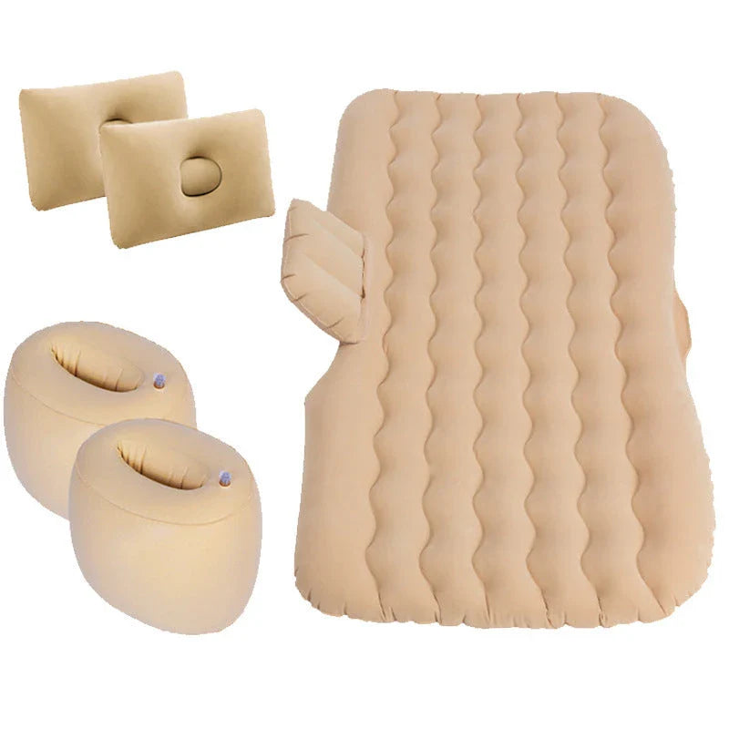 Inflatable car mattress with pillows in various colors, perfect for comfortable road trips and outdoor adventures