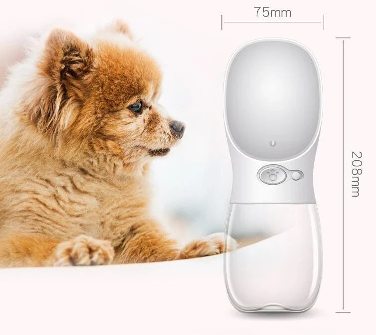 Durable and portable pet water bottle with one-touch button, suitable for outdoor activities with your furry friend