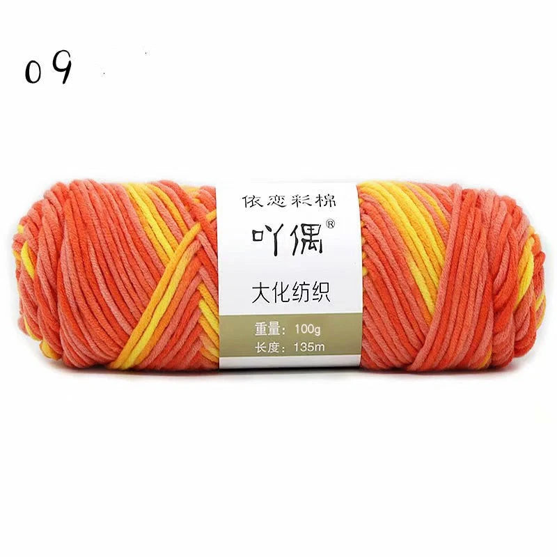 Luxurious gradient milk cotton yarn balls in a variety of vibrant colours, perfect for knitting, weaving, and other textile crafts.