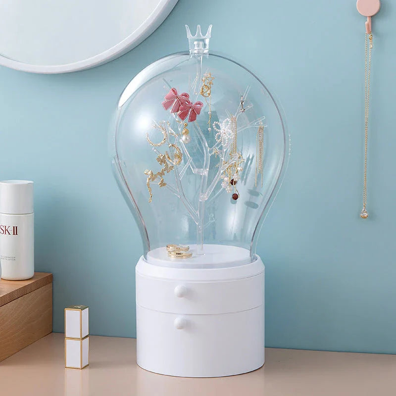 Stylish rotating jewellery storage box with LED lights, made of durable ABS plastic and featuring a soft, scratch-resistant lining