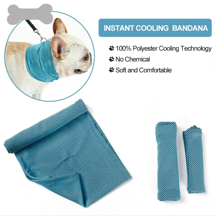 Blue instant cooling pet bandana for dogs, perfect for summer heatstroke prevention