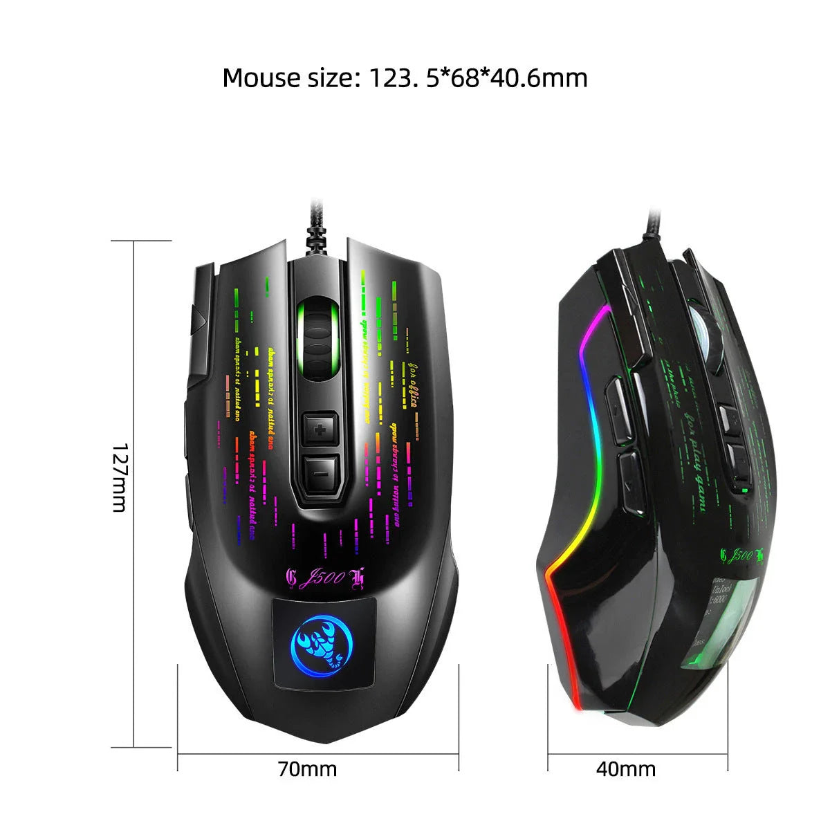 Advanced wired gaming mouse with personalized photo display, customizable RGB lighting, and precision Pixart 3325 sensor