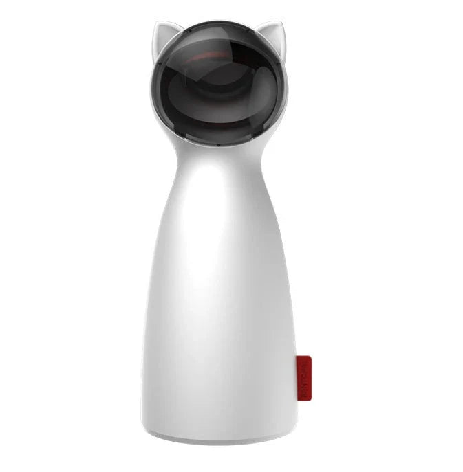 A white, automatic LED laser cat toy that provides endless entertainment for felines by engaging their natural hunting instincts.