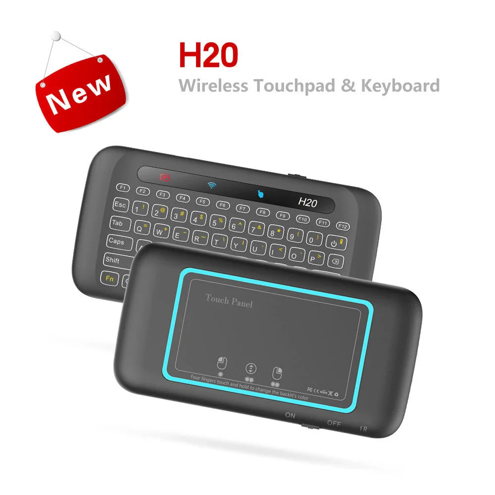 H20 Wireless Keyboard with Air Mouse Control, Backlit Keys, and Touchpad Panel