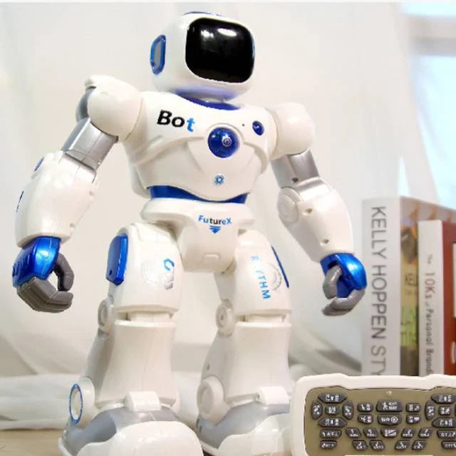 Remote-controlled robot with mobile app, flexible pulley, and soft LED lights for early years educational use