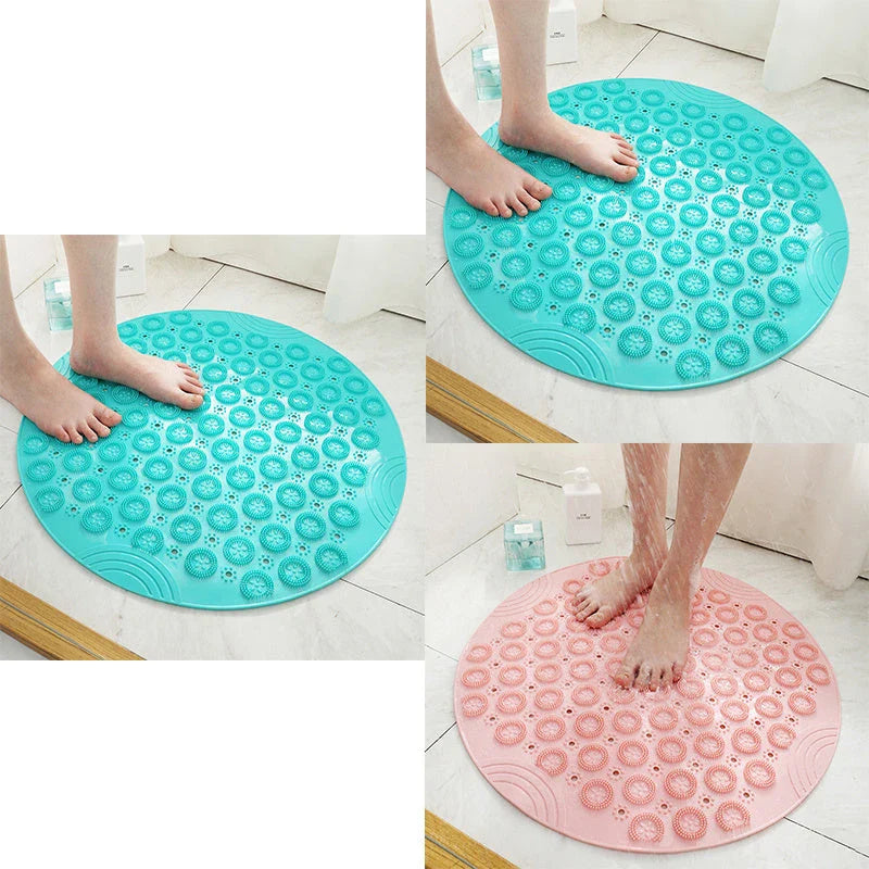 Premium PVC round shower mat with textured surface for massage and non-slip grip