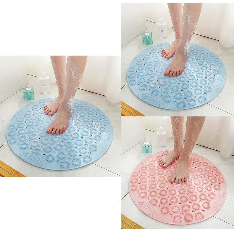 Premium PVC round shower mat with textured surface for massage and non-slip grip