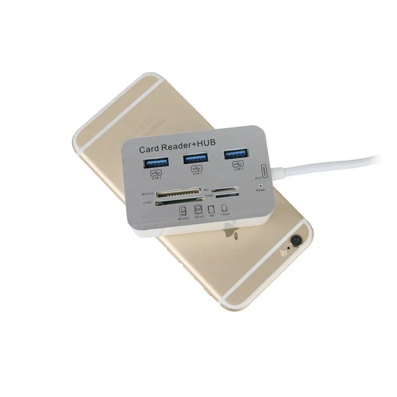 Sleek silver USB 3.0 hub with LED indicator for fast data transfer