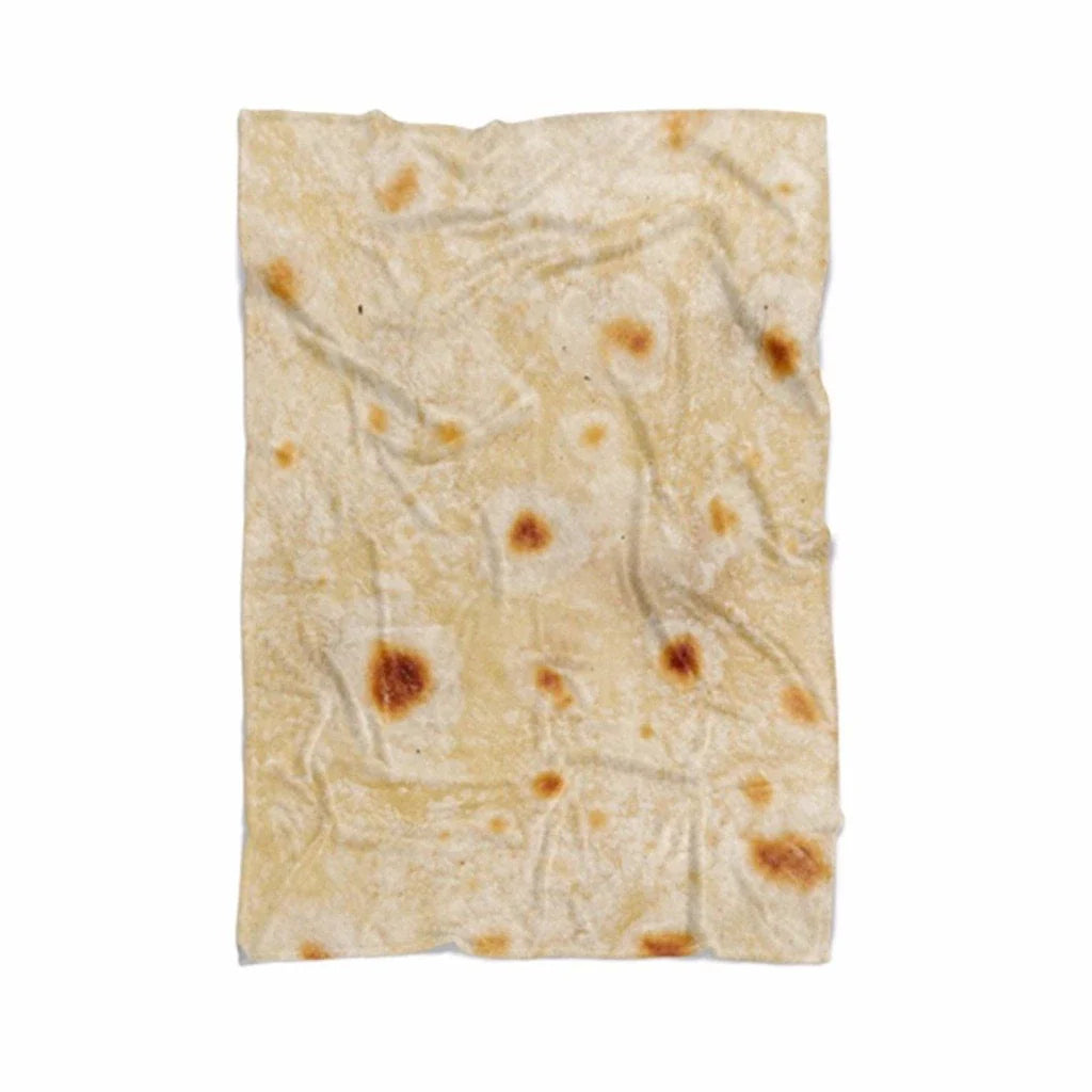 Supremely soft flannel burrito blanket in round and rectangular shapes, featuring vibrant food-themed print for cozy indoor and outdoor use
