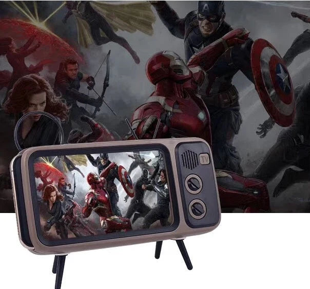 Vintage-inspired portable Bluetooth speaker with retro TV-style design and sleek, compact body