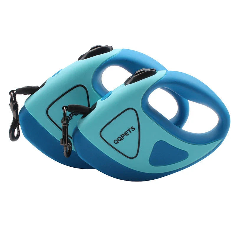 Premium retractable dog leash with luminous safety LED, featuring a rubberized non-slip handle, 360-degree anti-winding design, and durable nylon construction for secure and convenient dog walking.