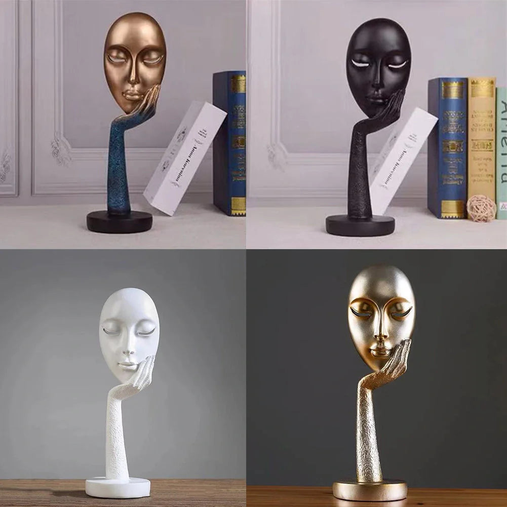 Nordic abstract art thinker lady mask figurine resin statue for home and office decoration