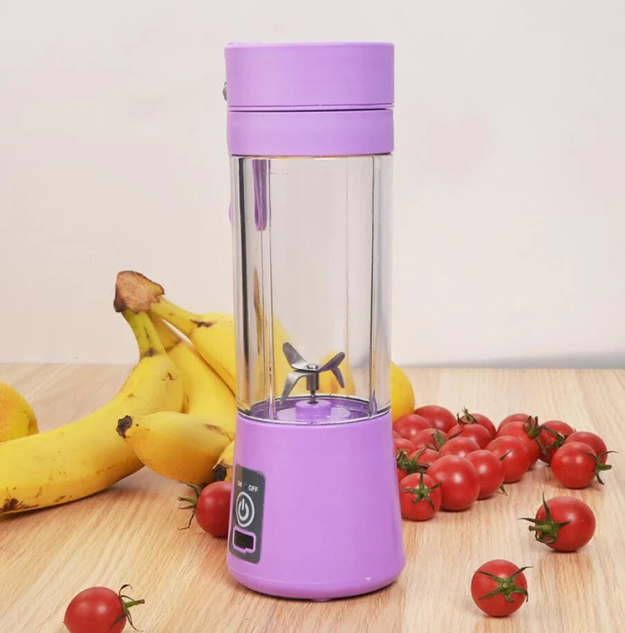 Portable USB-powered citrus juicer with stainless steel blades and durable plastic housing in various vibrant colours