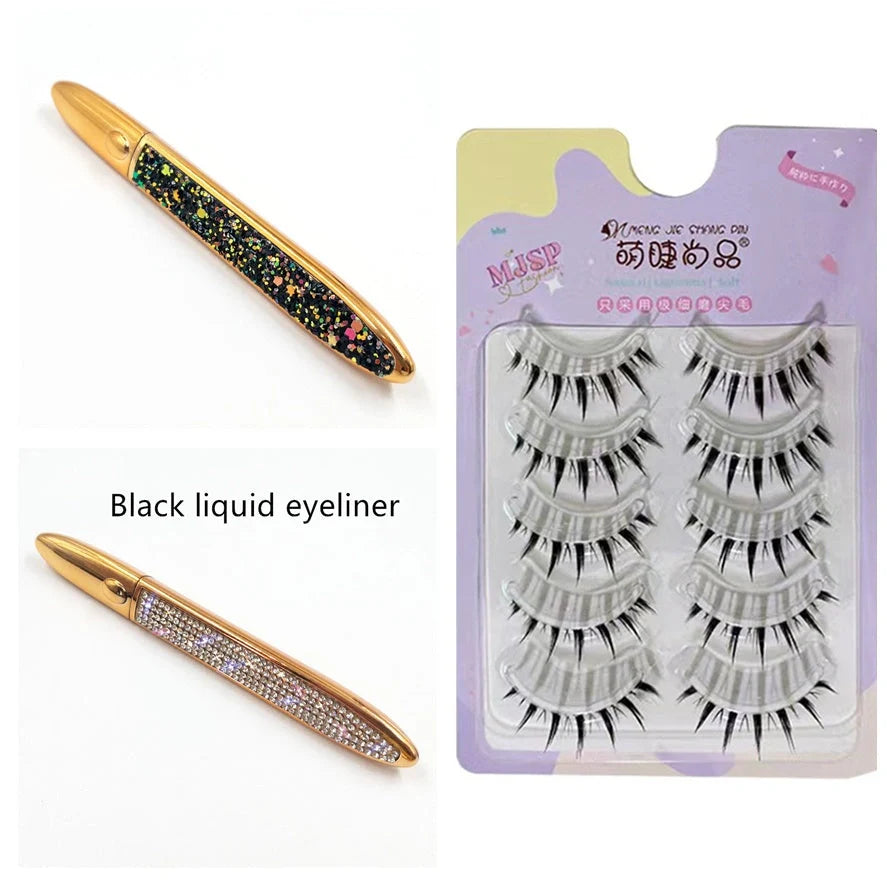 Premium self-adhesive eyeliner and false lash set in various shades