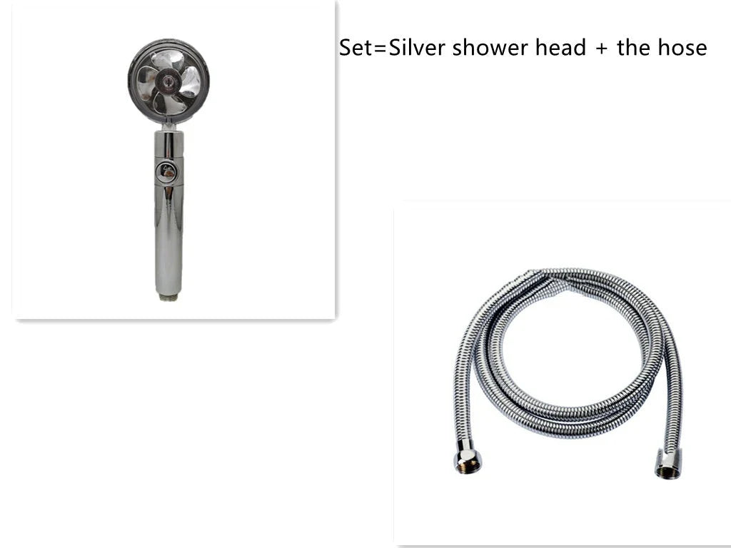 360-degree rotating high-pressure shower head with built-in fan and adjustable water spray