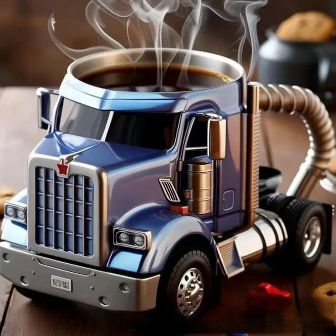 Handcrafted semi-truck shaped coffee mug for truck enthusiasts