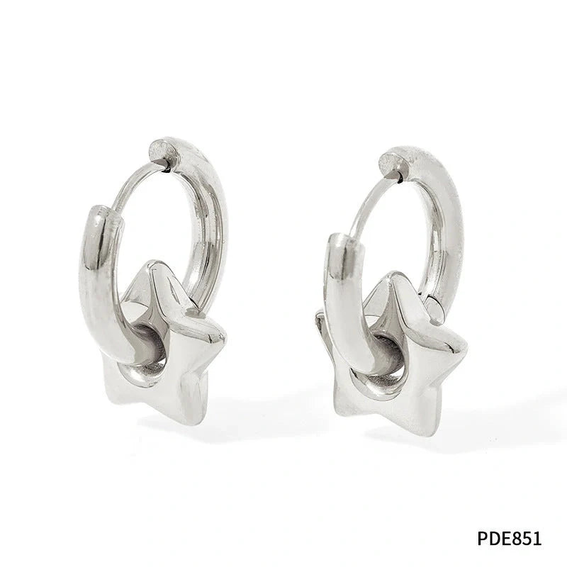 Elegant stainless steel earrings with a glossy finish, available in classic gold and silver tones.