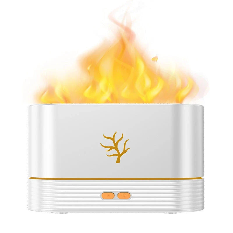 Elegant aroma diffuser and ultrasonic humidifier with mesmerising LED flame-like effects, ideal for modern British homes