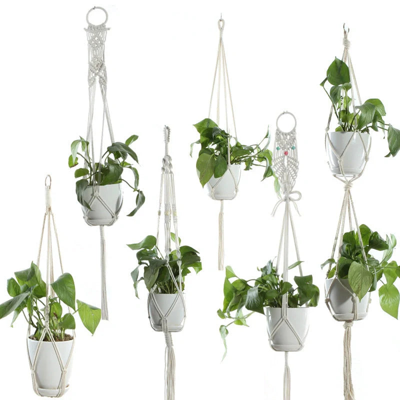 Stylish hanging cotton rope plant holder for indoor and outdoor decoration