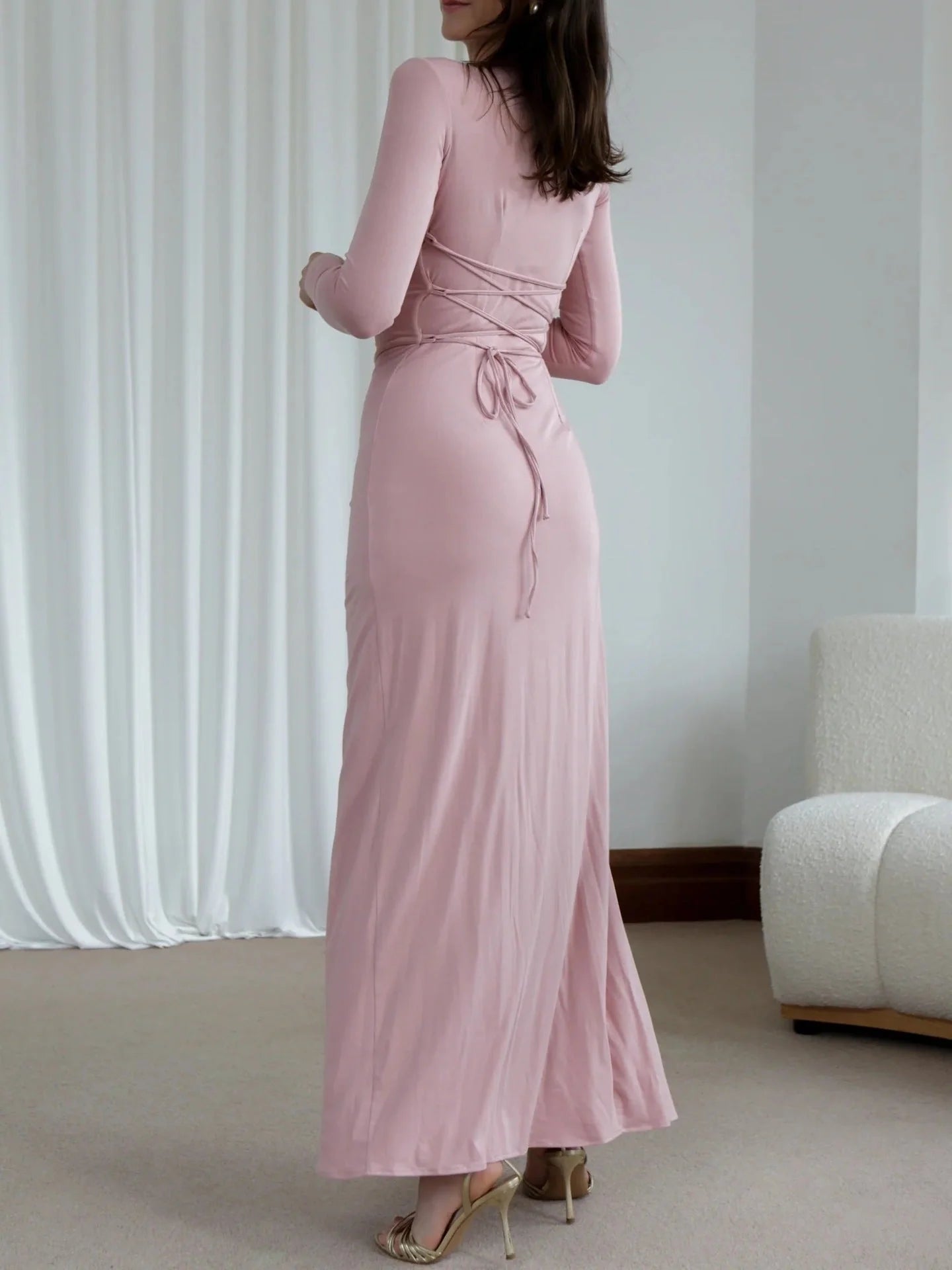 Tailored long sleeve asymmetric dress in solid colours for women with unique design, soft fabric, and variety of colour options