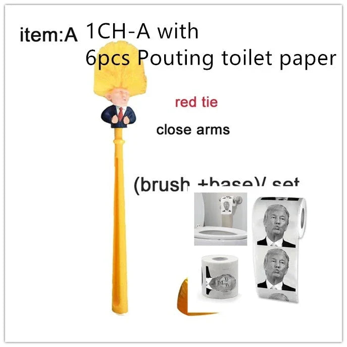 Hilarious Trump-themed toilet brush with bright yellow color and distinctive design