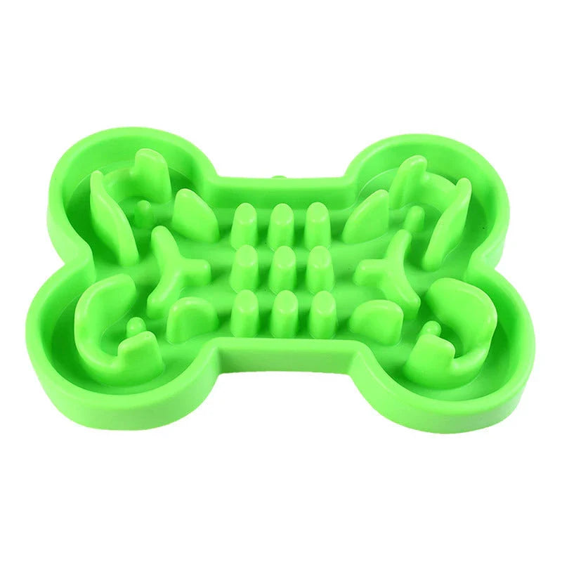 Slow feed pet bowl made of durable silicone, available in blue, rose red, and green colours, featuring anti-choke and anti-tip design for healthy digestion