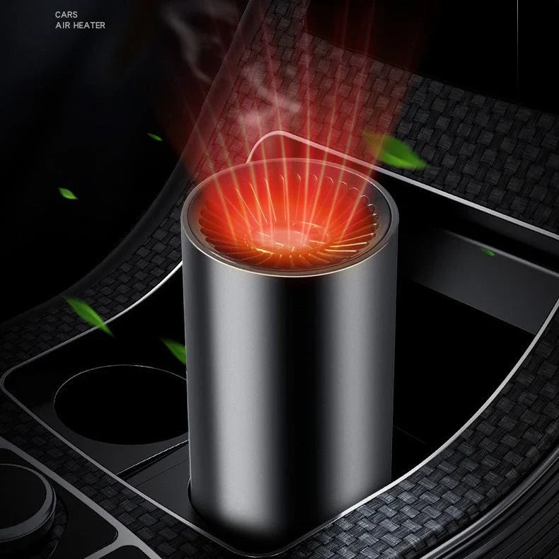 Compact car heater with adjustable airflow and heating/cooling functionality for year-round in-car comfort