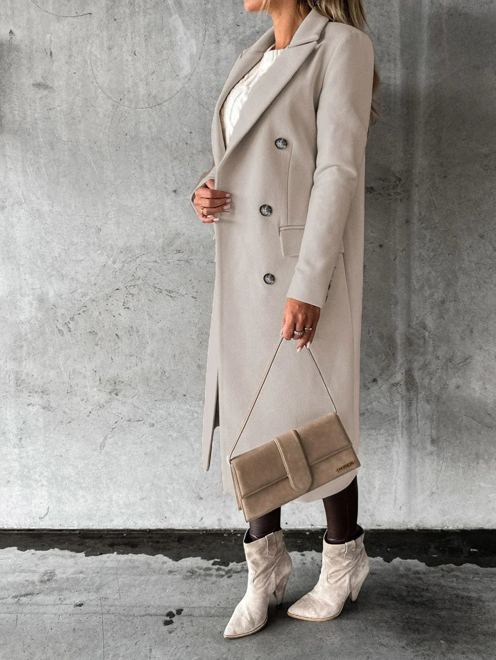 Women's long polyester winter coat in various colors including light grey, black, khaki, army green, and more