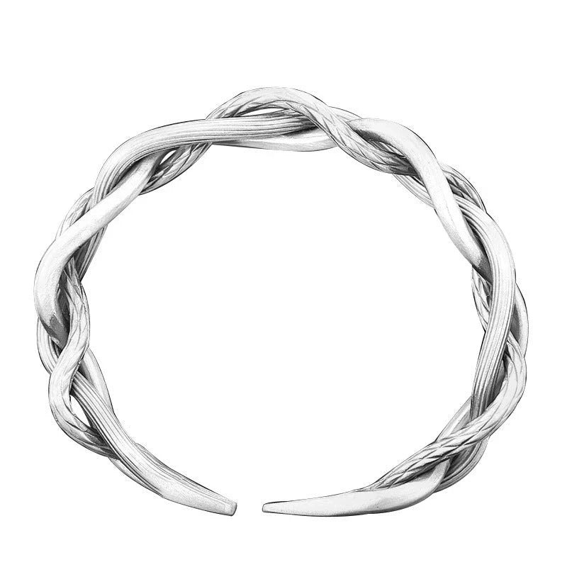 Elegant three-strand sterling silver bracelet with a unique twist design, perfect for couples and everyday wear