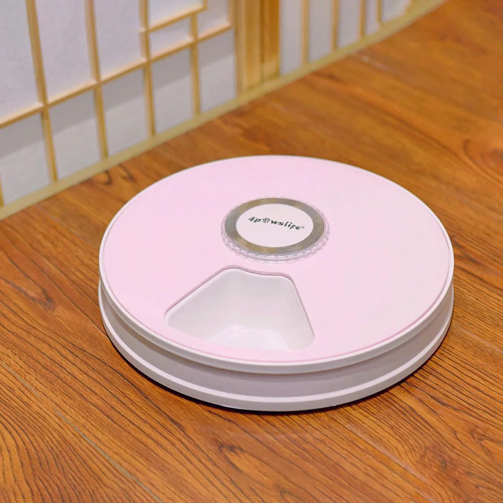 Automatic pet feeder with six meal trays and voice recorder