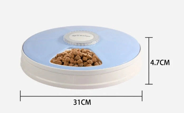 Automatic pet feeder with six meal trays and voice recorder