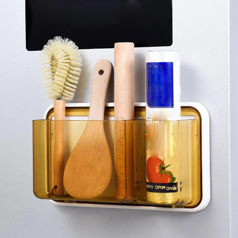 Versatile refrigerator organiser with multiple compartments for storing cling film, tissues, and other small kitchen items