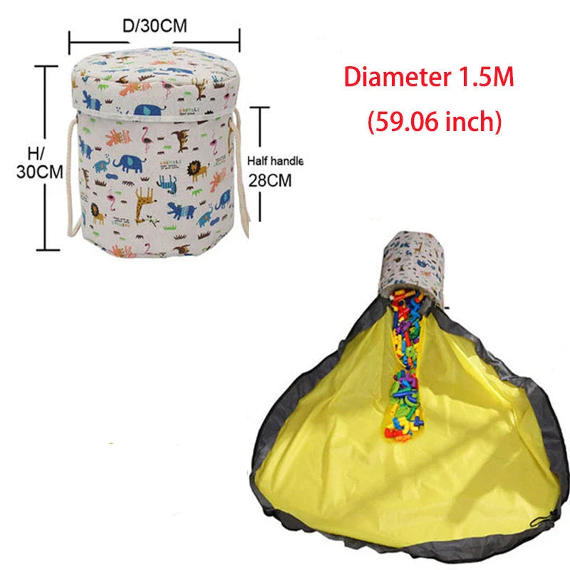Canvas toy storage basket with rollout play mat, available in various colours and sizes