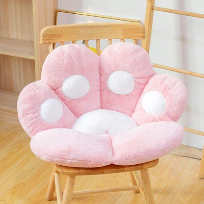 Plush office chair cushion with adorable paw-shaped design in various colors and sizes