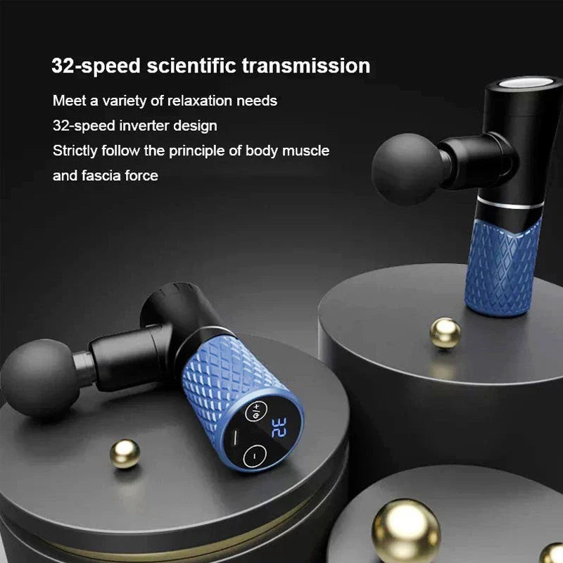 Powerful 32-speed Massage Gun with LCD Display and 4 Interchangeable Massage Heads for Muscle Relief and Relaxation