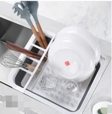 Foldable dish drainer rack with porous surface for air-drying tableware and versatile storage