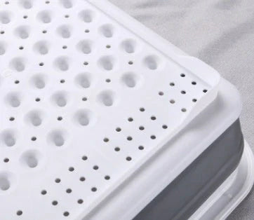 Foldable dish drainer rack with porous surface for air-drying tableware and versatile storage